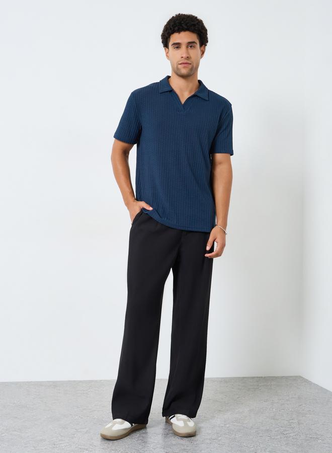 Styli Men Relaxed Mock Open Collar Textured Mesh Polo - Image 2